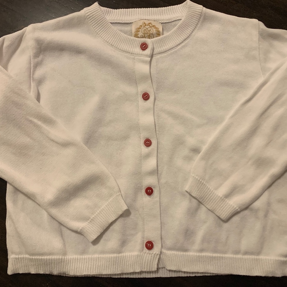 TBBC Cambridge Cardigan - Worth Avenue White w Richmond Red Buttons